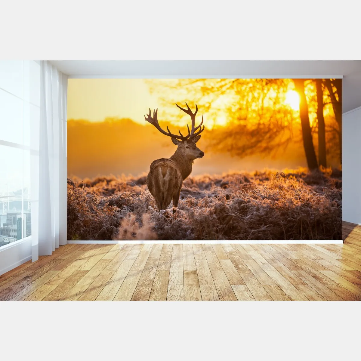 Fototapete goldener hirsch im sonnenaufgang – Wallnifity®