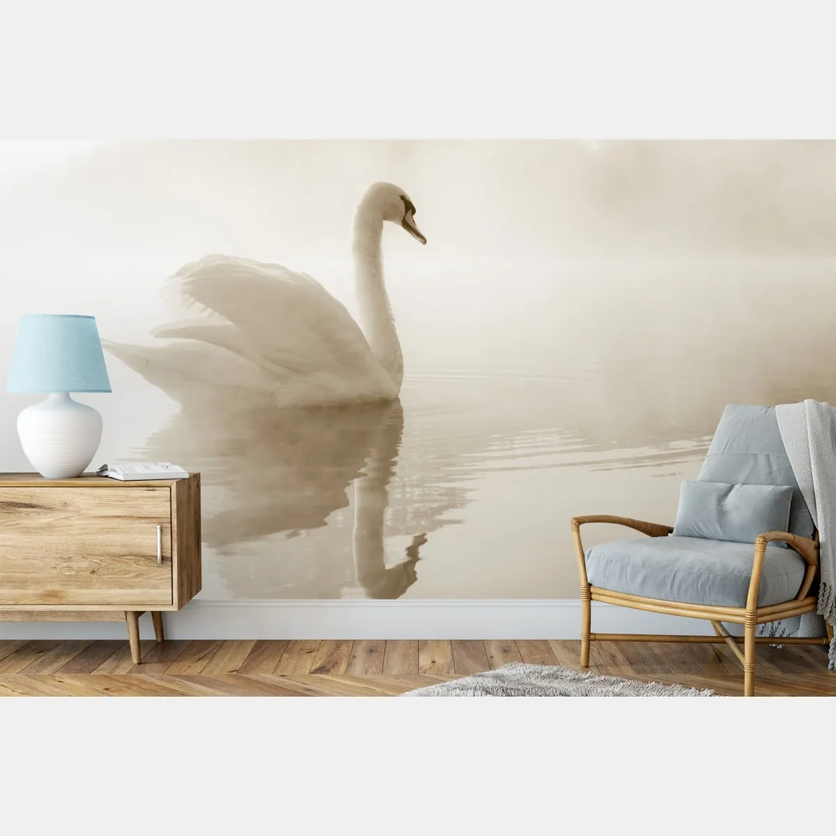 Fototapete eleganter schwan im nebel – Wallnifity®
