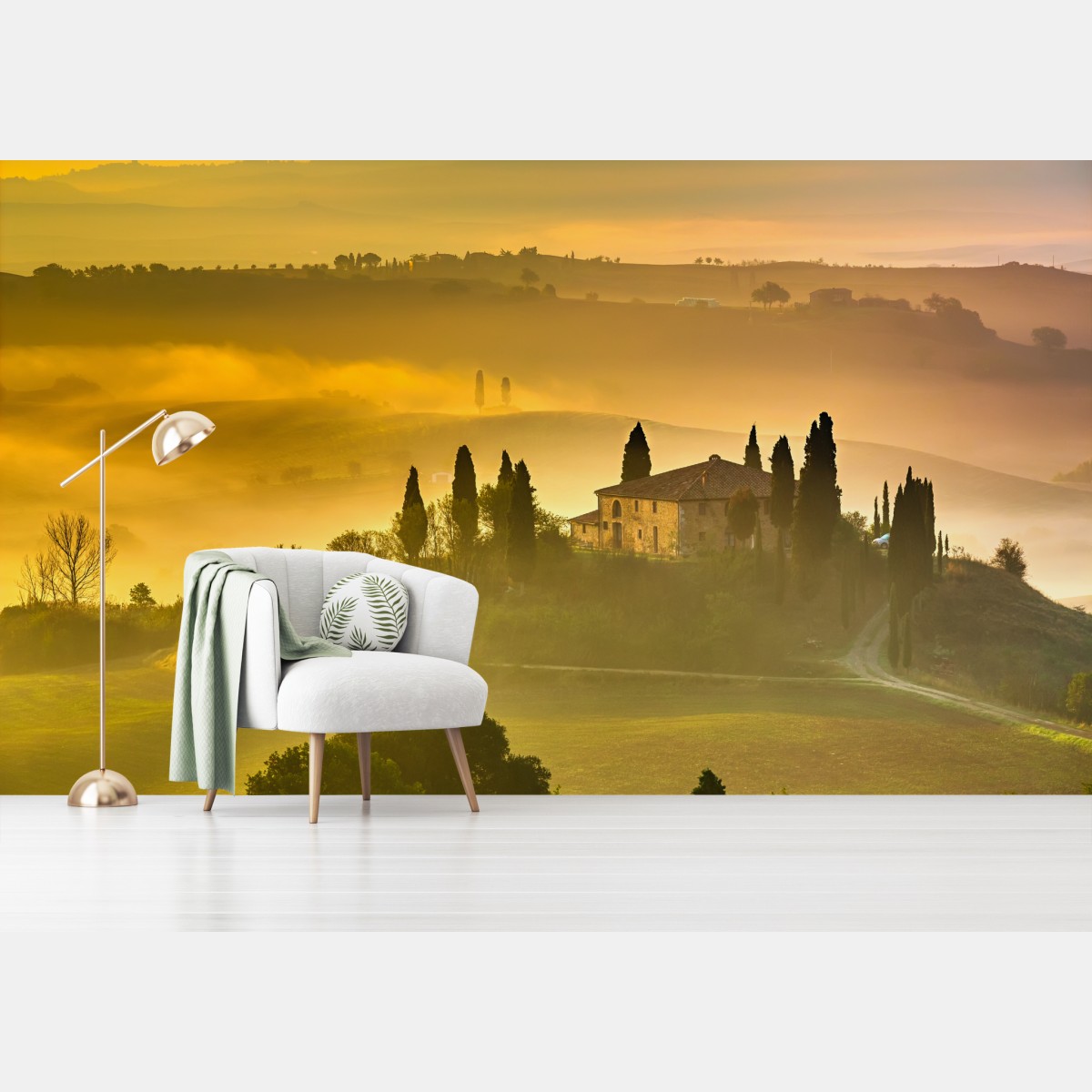 Fototapete Toskana bei sonnenaufgang über goldenen hügeln – Wallnifity®