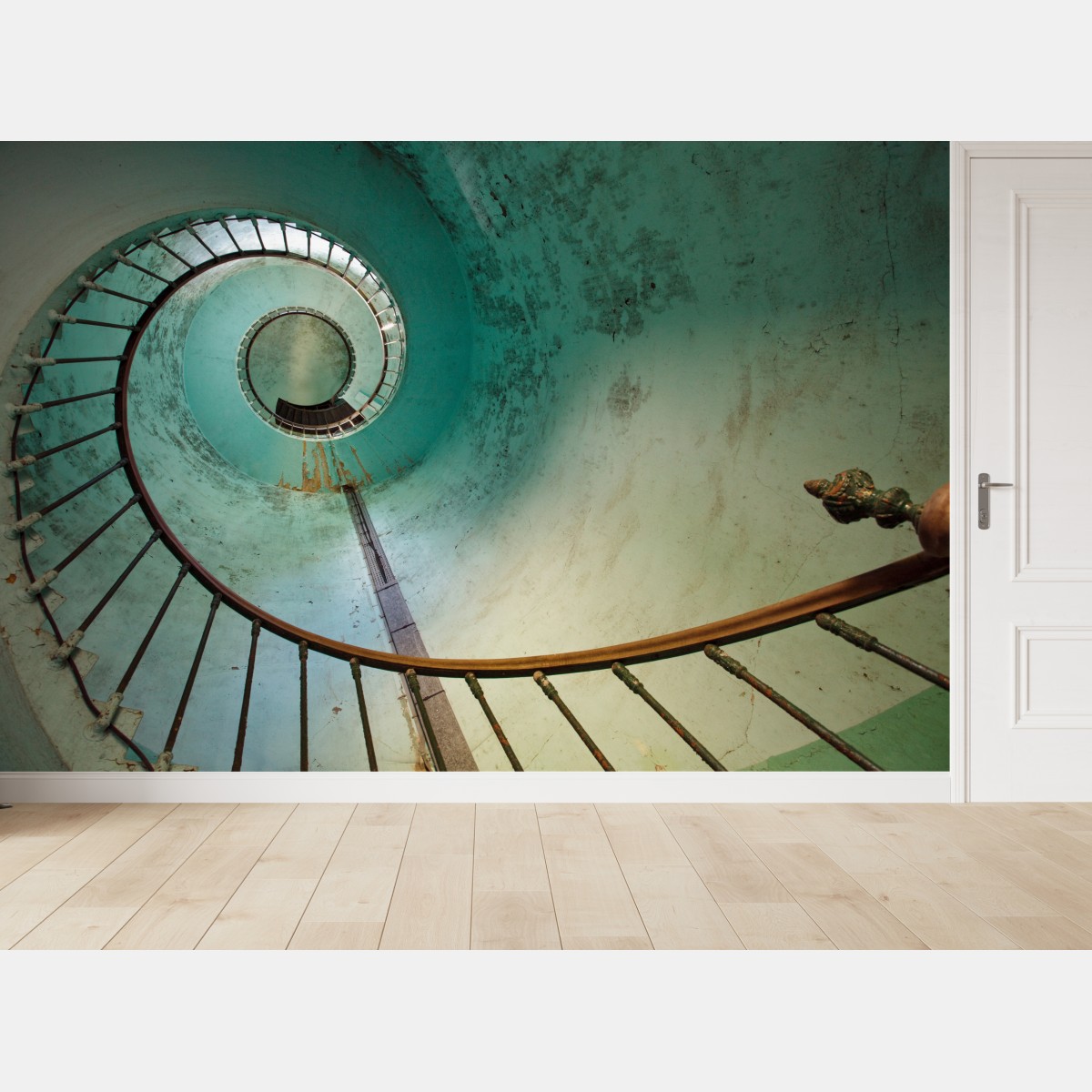 Fototapete türkise spiraltreppe in historischem treppenhaus – Wallnifity®