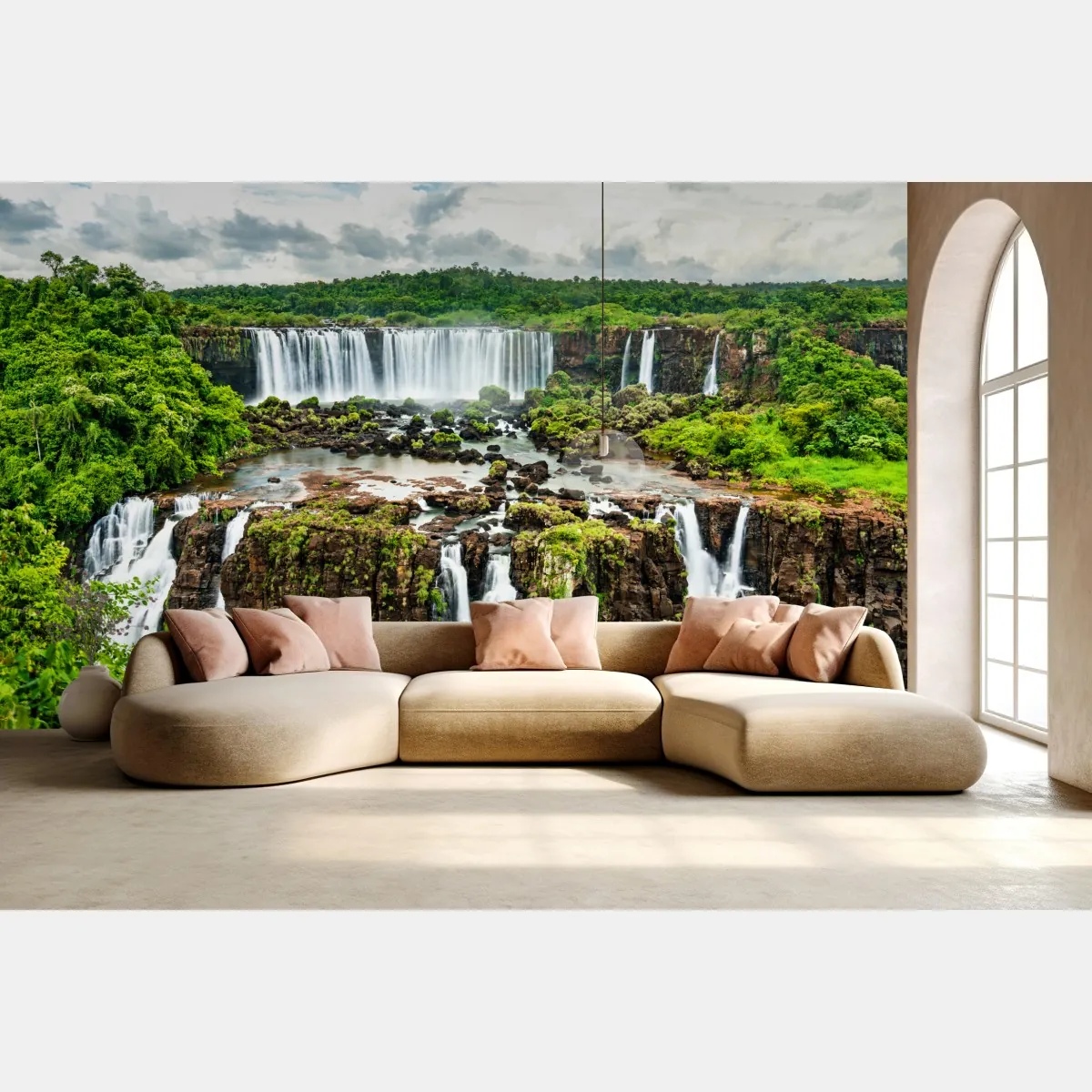 Fototapete panorama des üppigen grünen wasserfalls – Wallnifity®