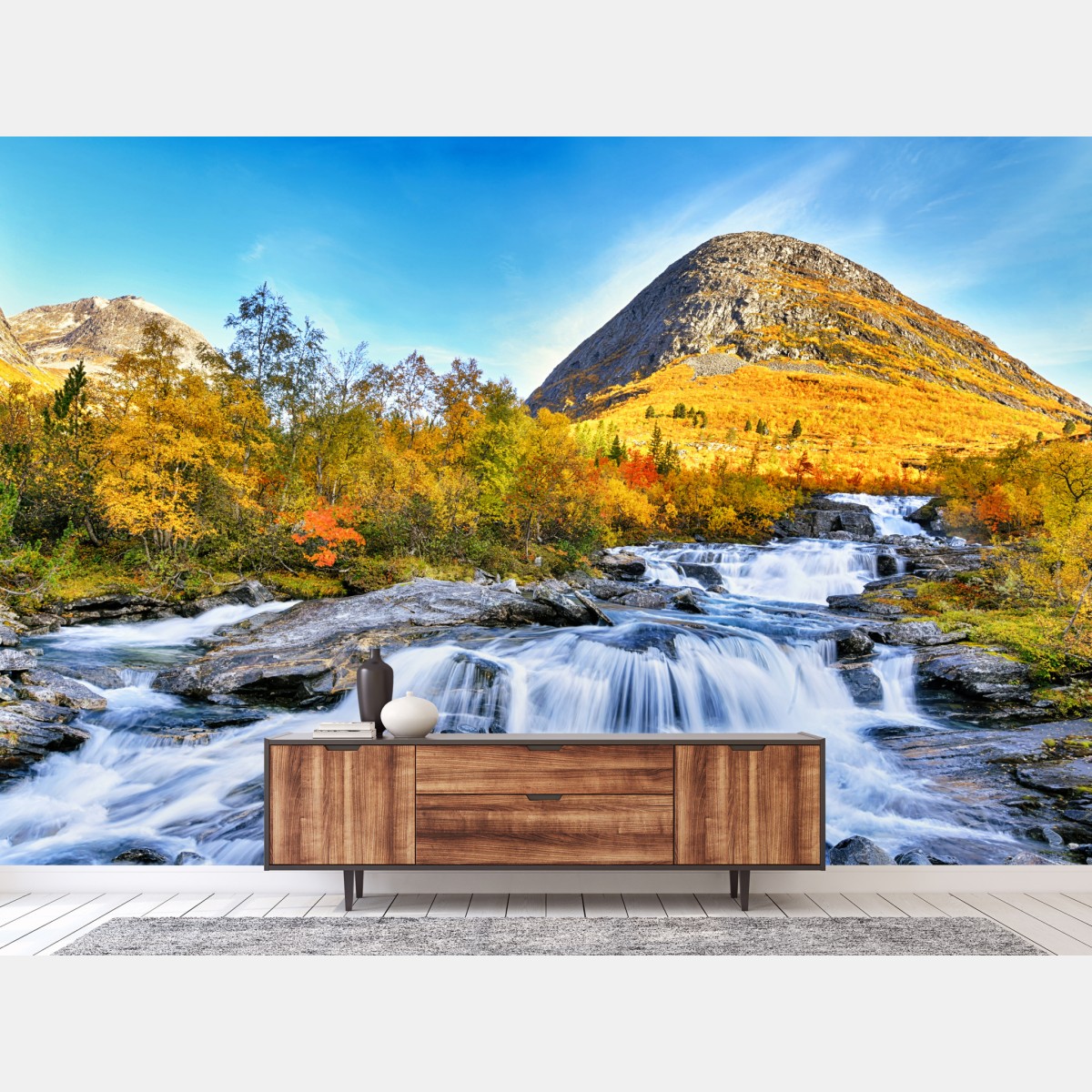 Fototapete goldener herbstwasserfall – Wallnifity®