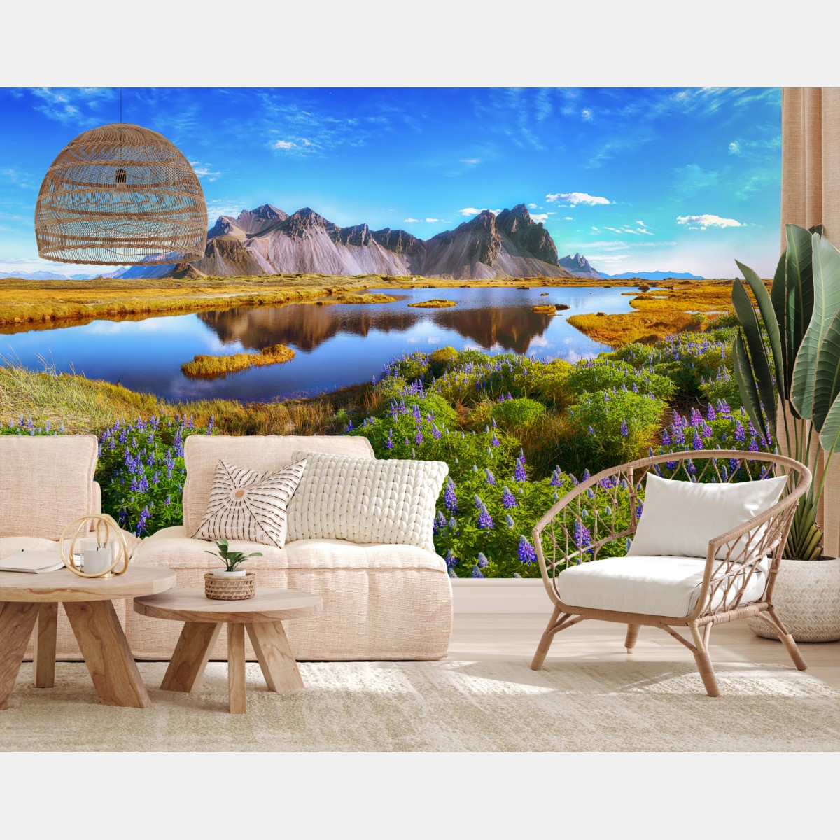 Fototapete lupinenwiese am Vestrahorn, Island – Wallnifity®