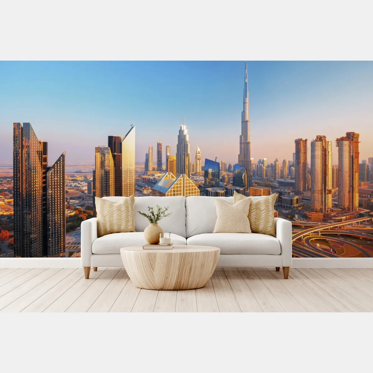Fototapete Dubai skyline mit Burj Khalifa bei sonnenuntergang – Wallnifity®