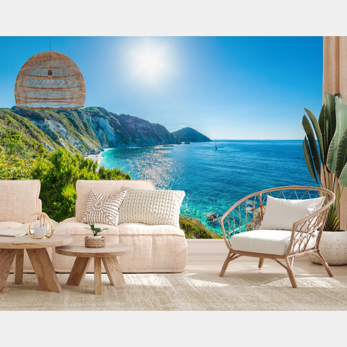 Fototapete sonnige panoramaansicht des strands Sansone, Elba – Wallnifity®