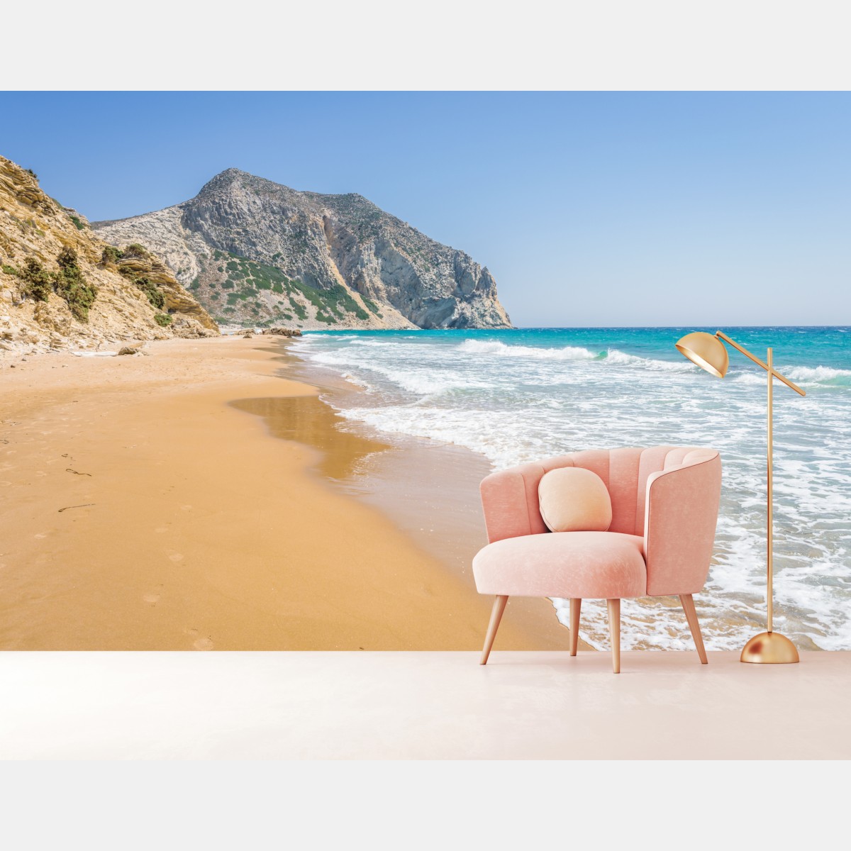 Fototapete sonniger türkisfarbener strand mit klippen – Wallnifity®