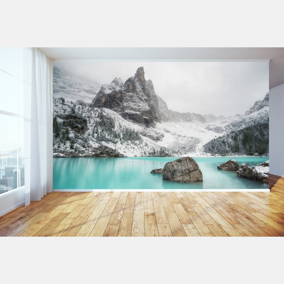 Fototapete türkissee in alpiner landschaft unter schneebedeckten gipfeln – Wallnifity®