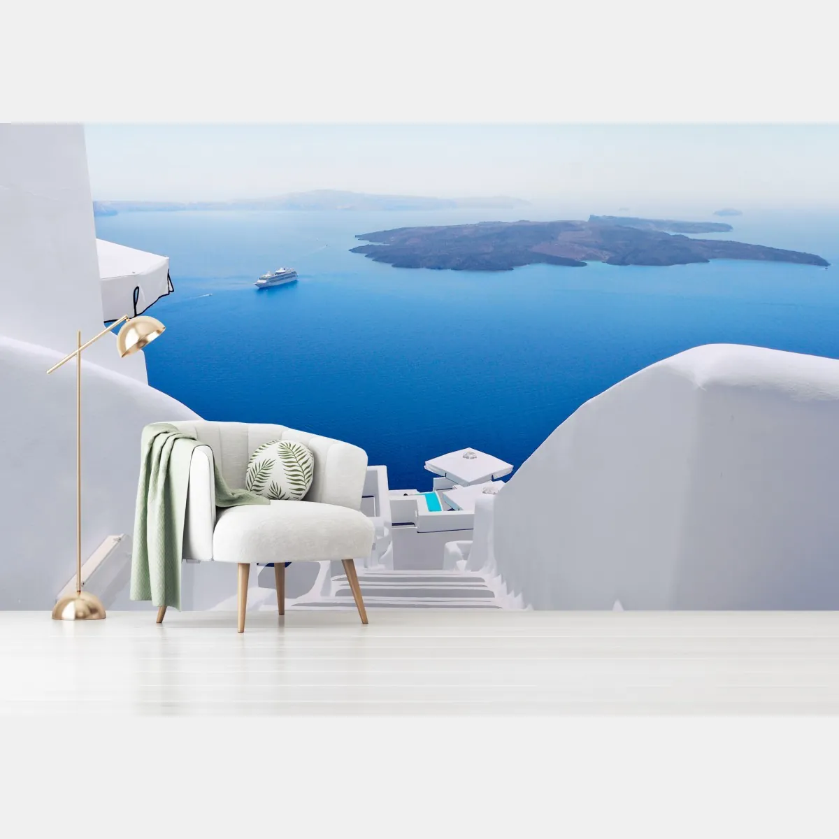 Fototapete Santorini weiße treppen zum meer – Wallnifity®
