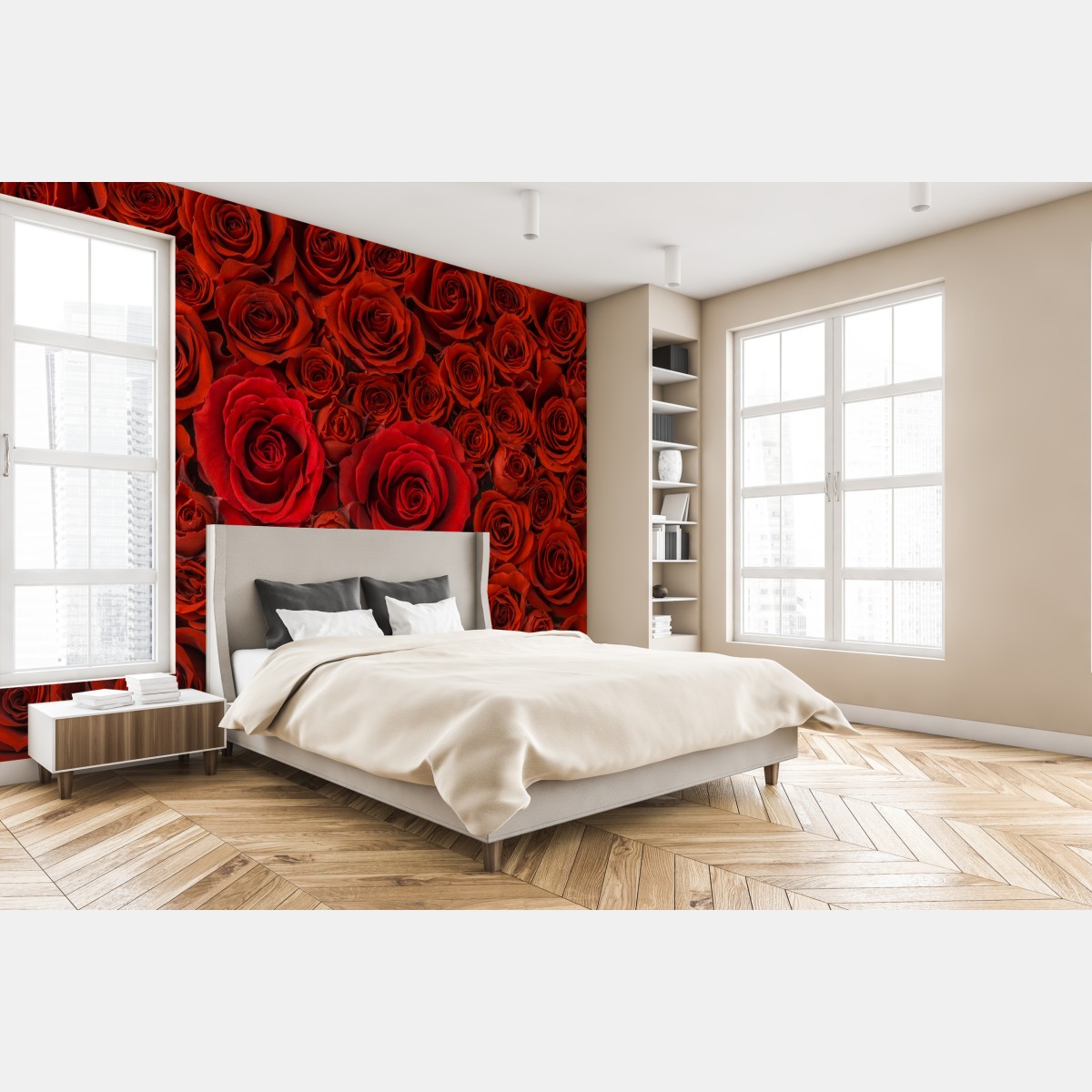 Fototapete prunkvolle collage roter rosen – Wallnifity®
