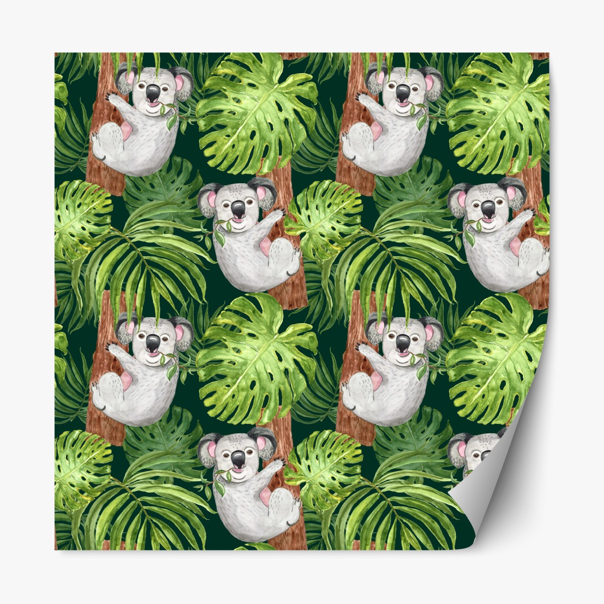 Repositionierbarer Aufkleber niedliches aquarell-koala-muster mit tropischen blättern – Wallnifity®