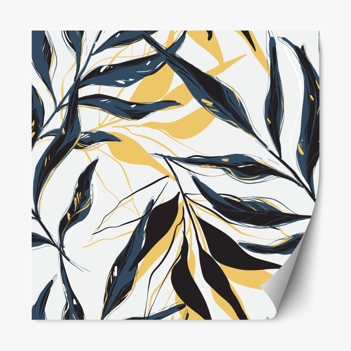 Repositionierbarer Aufkleber marineblaue und goldene botanische blattkomposition – Wallnifity®