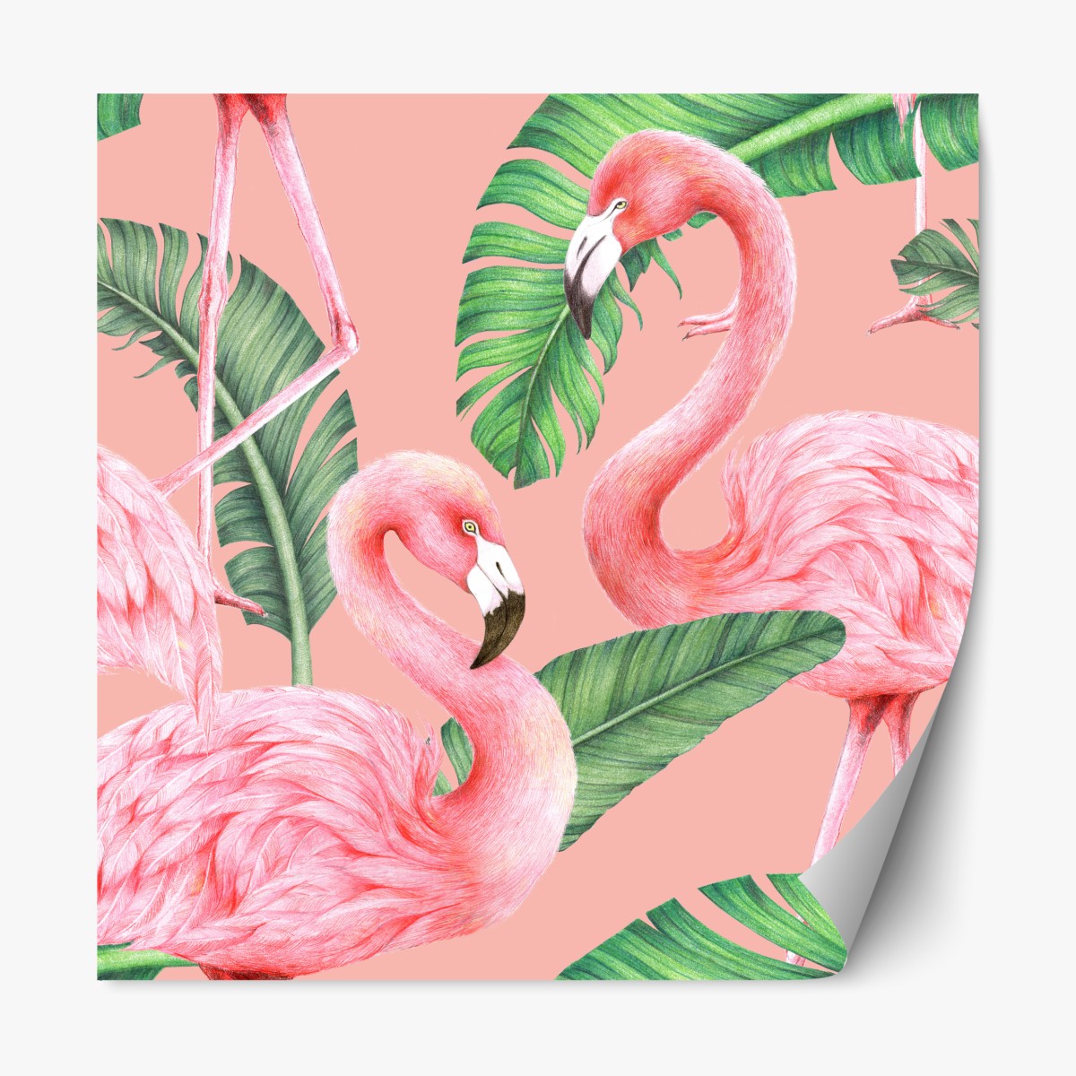 Repositionierbarer Aufkleber rosa flamingo muster mit tropischen blättern – Wallnifity®