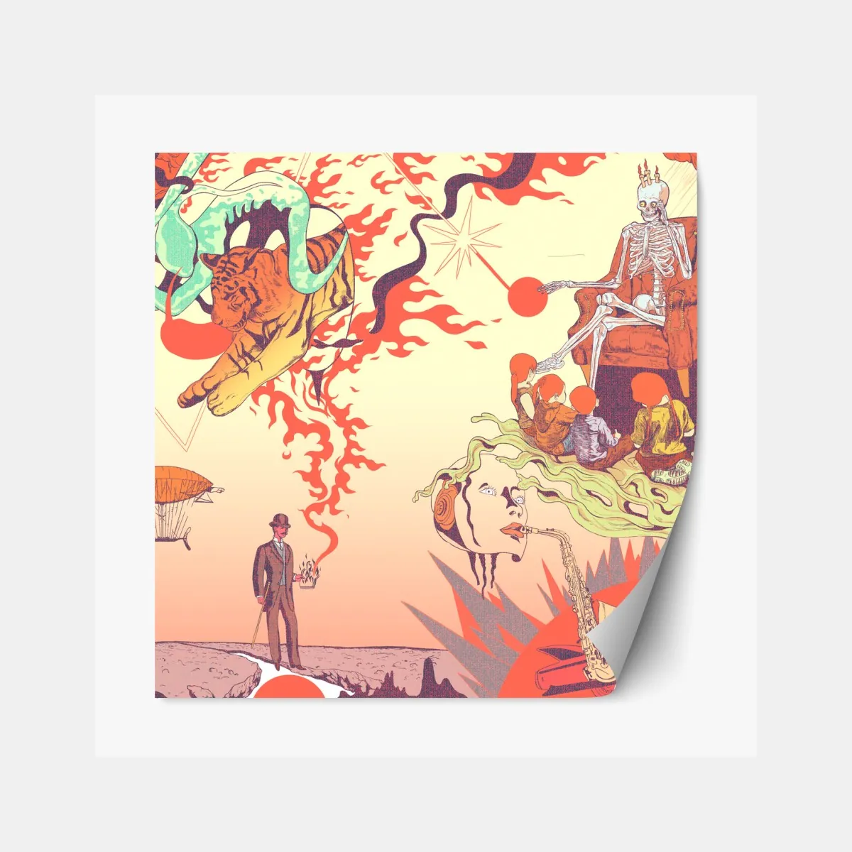 Repositionierbarer Aufkleber surreale retro-collage: traumhafte symbole und erinnerungen – Wallnifity®