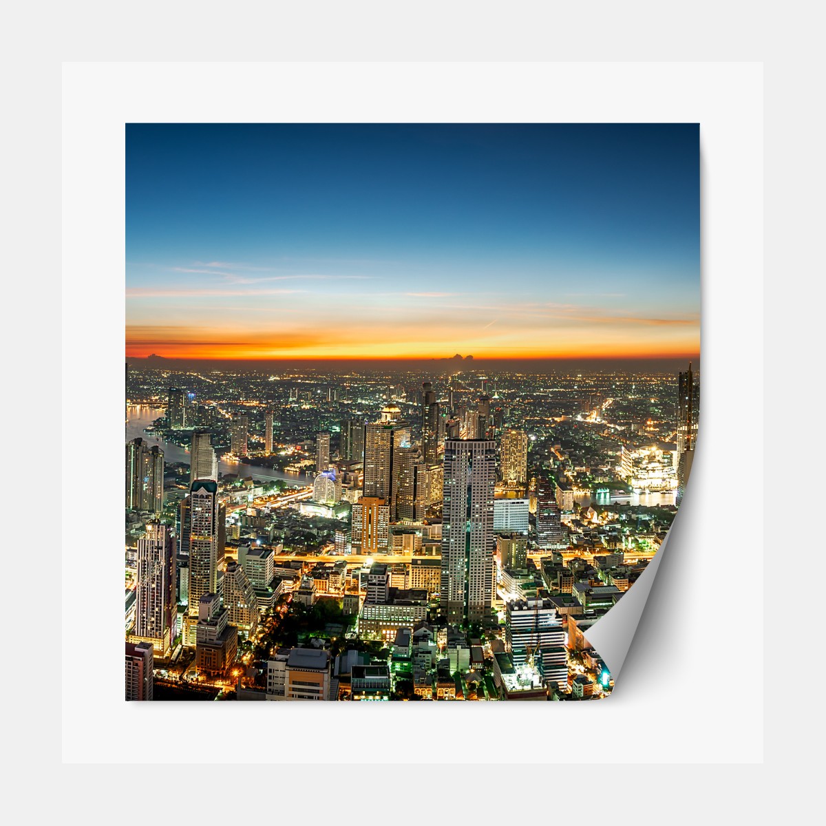 Repositionierbarer Aufkleber panorama von Bangkok bei dämmerung – Wallnifity®