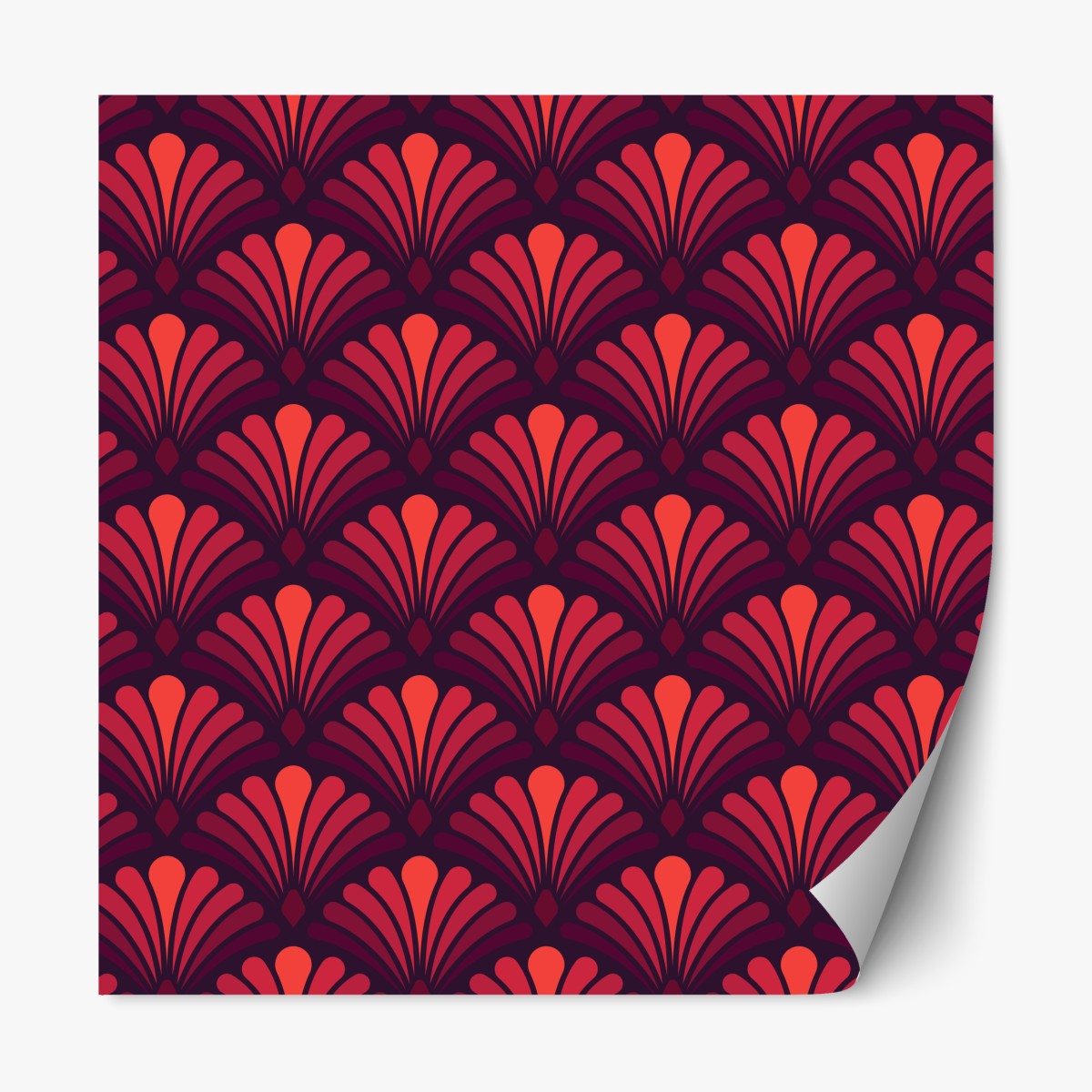 Repositionierbarer Aufkleber geometrisches art-déco fächermuster in warmen rot- und violetttönen – Wallnifity®