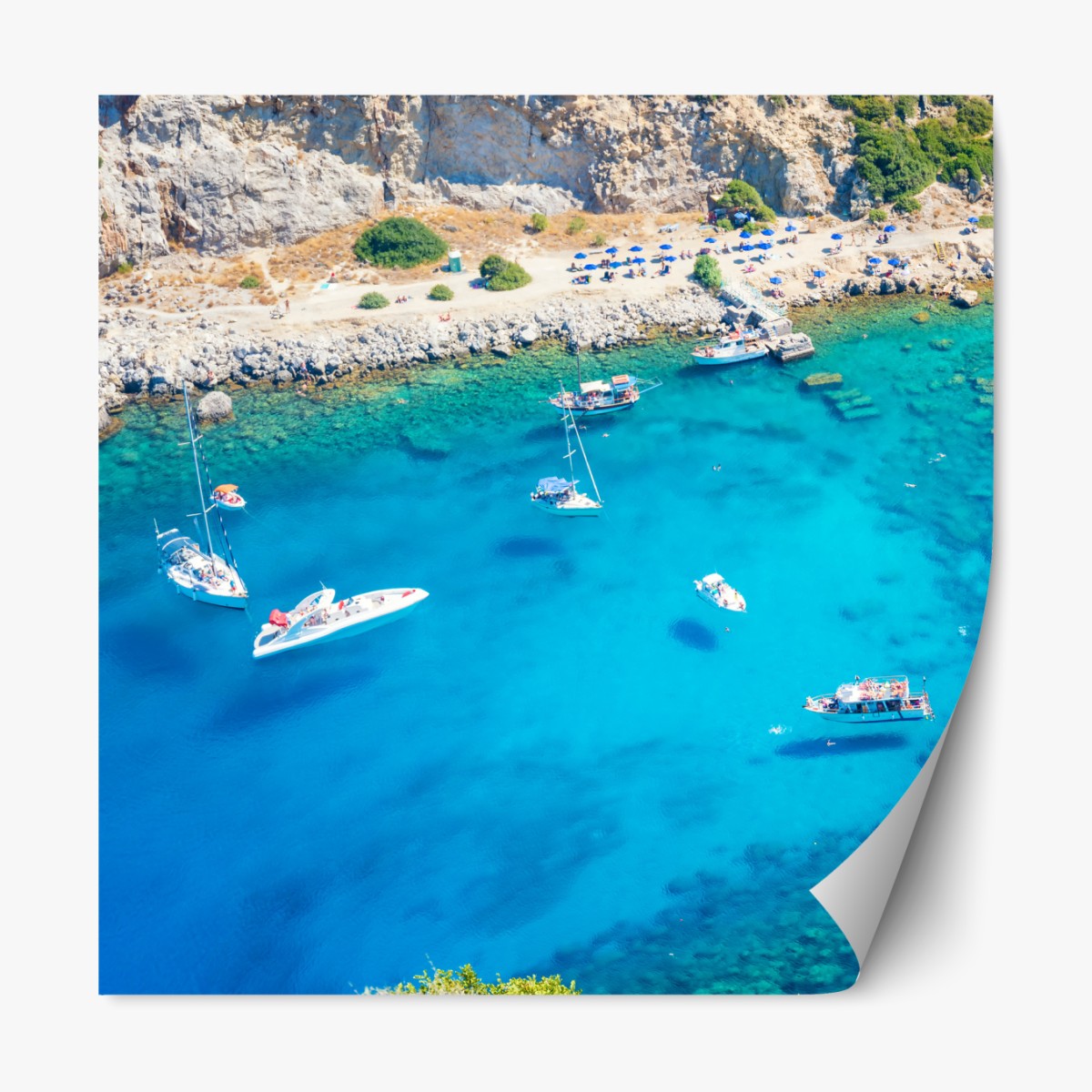 Repositionierbarer Aufkleber luftaufnahme der Anthony Quinn Bucht, Rhodos – Wallnifity®