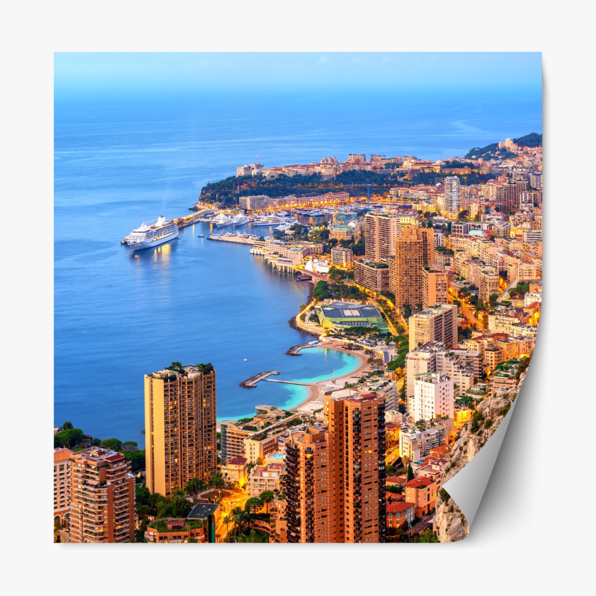 Repositionierbarer Aufkleber Monaco küstenstadt panorama bei dämmerung – Wallnifity®