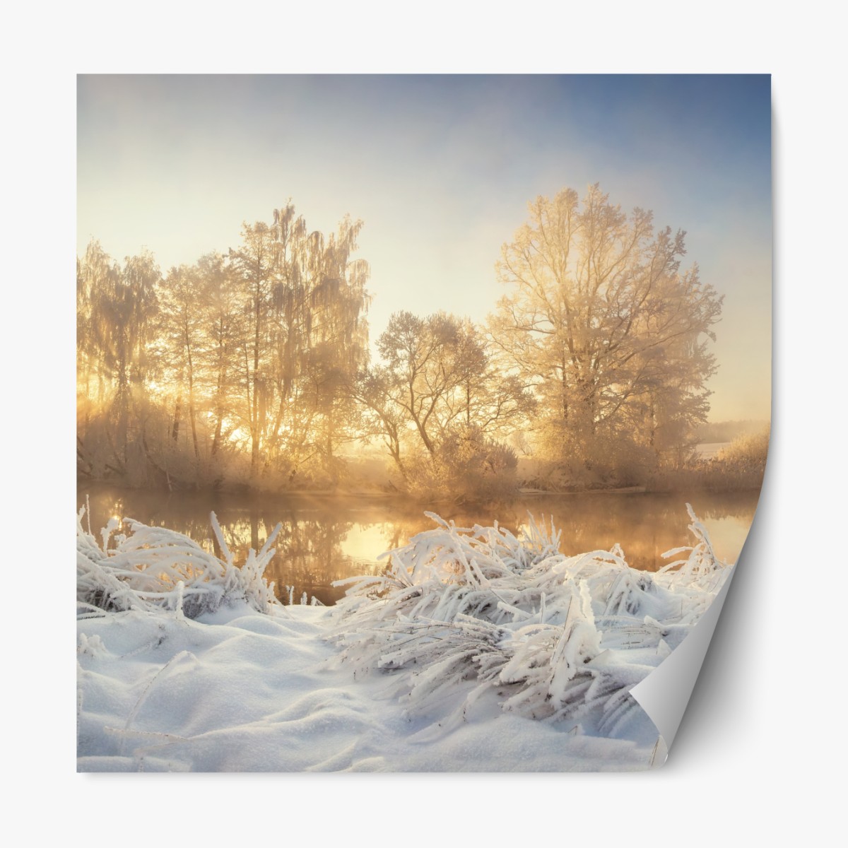Repositionierbarer Aufkleber goldener wintersonnenaufgang über dem frostigen fluss – Wallnifity®