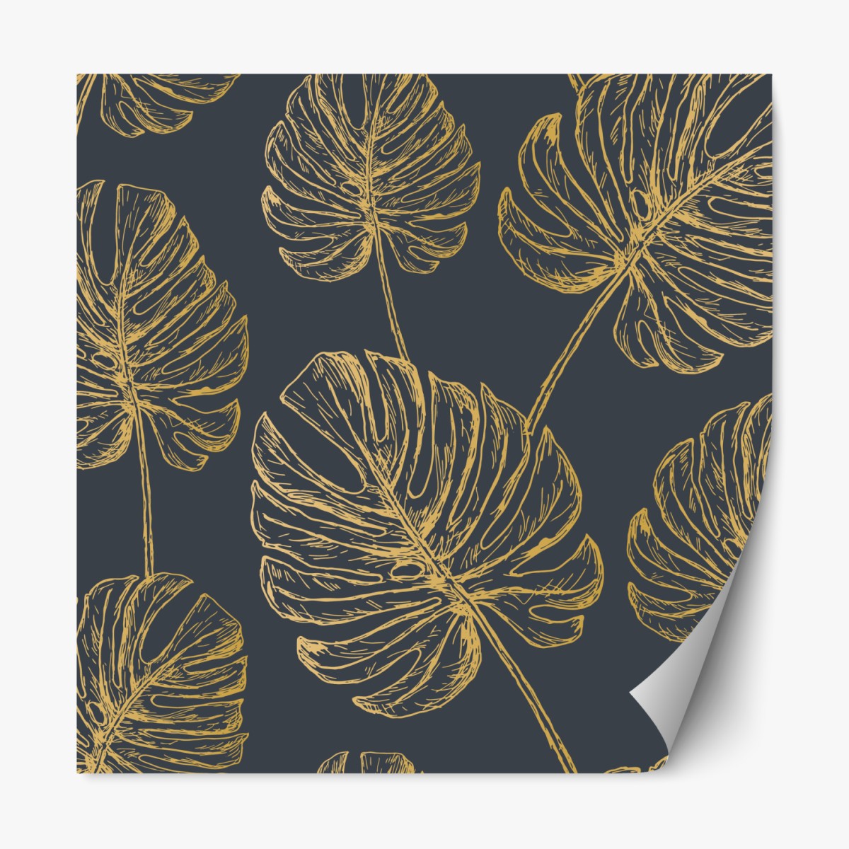 Repositionierbarer Aufkleber goldene monstera-blätter auf dunklem hintergrund – Wallnifity®