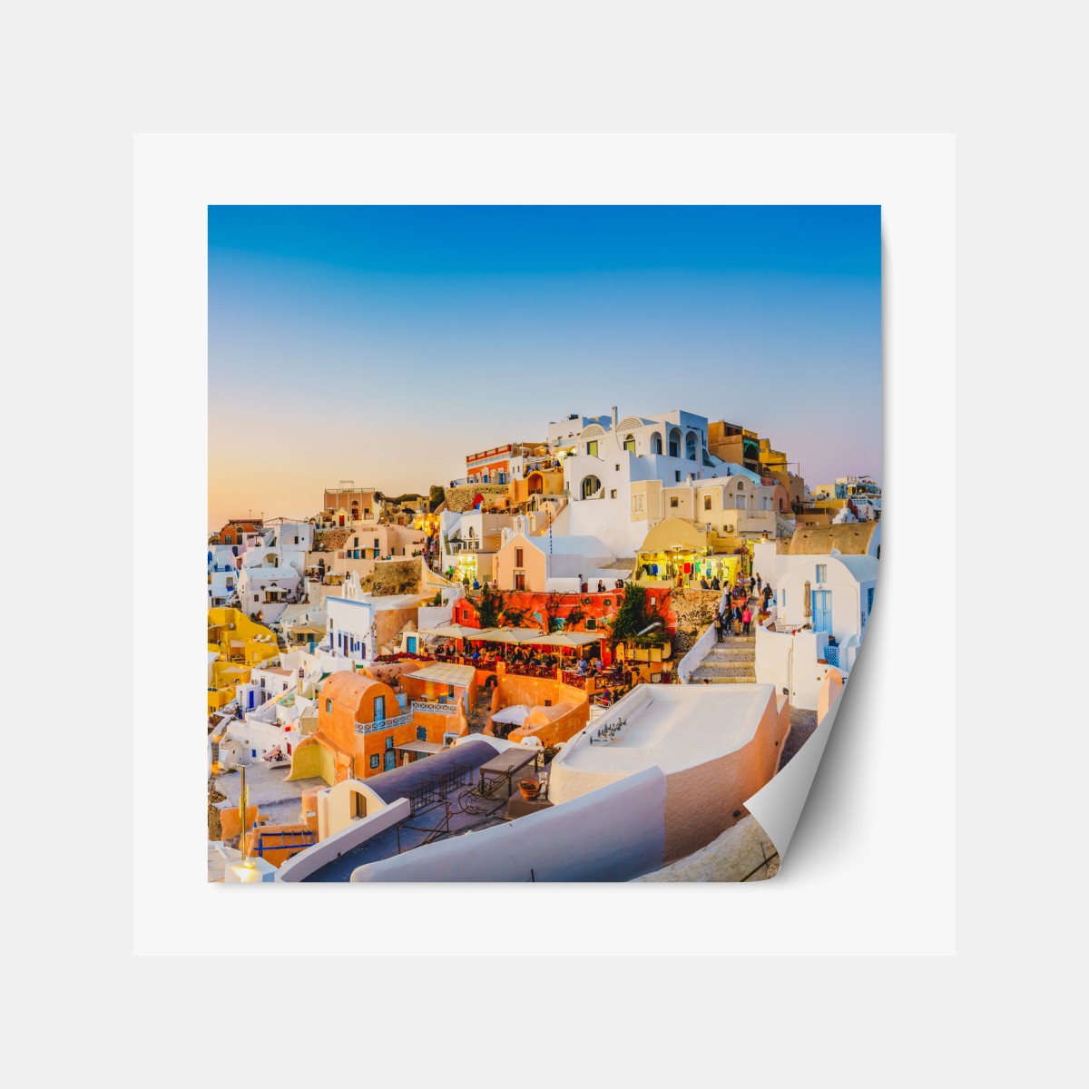 Repositionierbarer Aufkleber sonnenuntergang über Santorini panoramaansicht – Wallnifity®