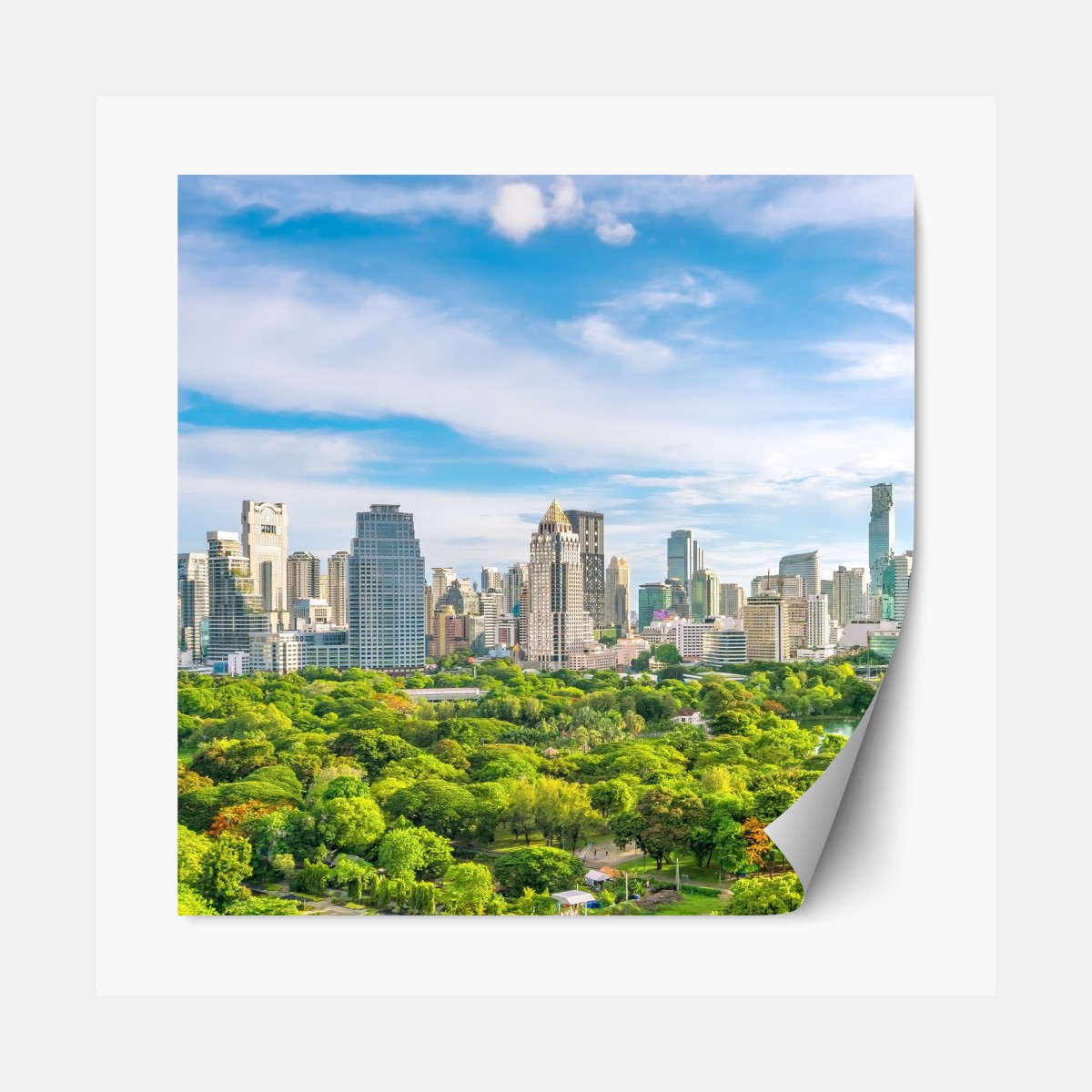 Repositionierbarer Aufkleber lebendige Bangkok skyline über Lumpini Park – Wallnifity®