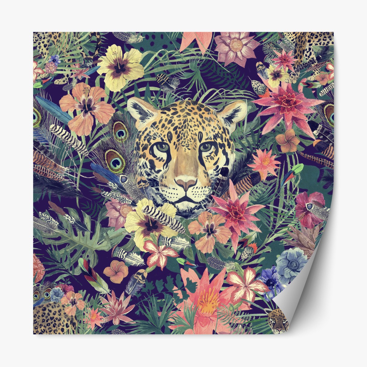 Repositionierbarer Aufkleber vintage aquarell leopard im tropischen dschungel – Wallnifity®