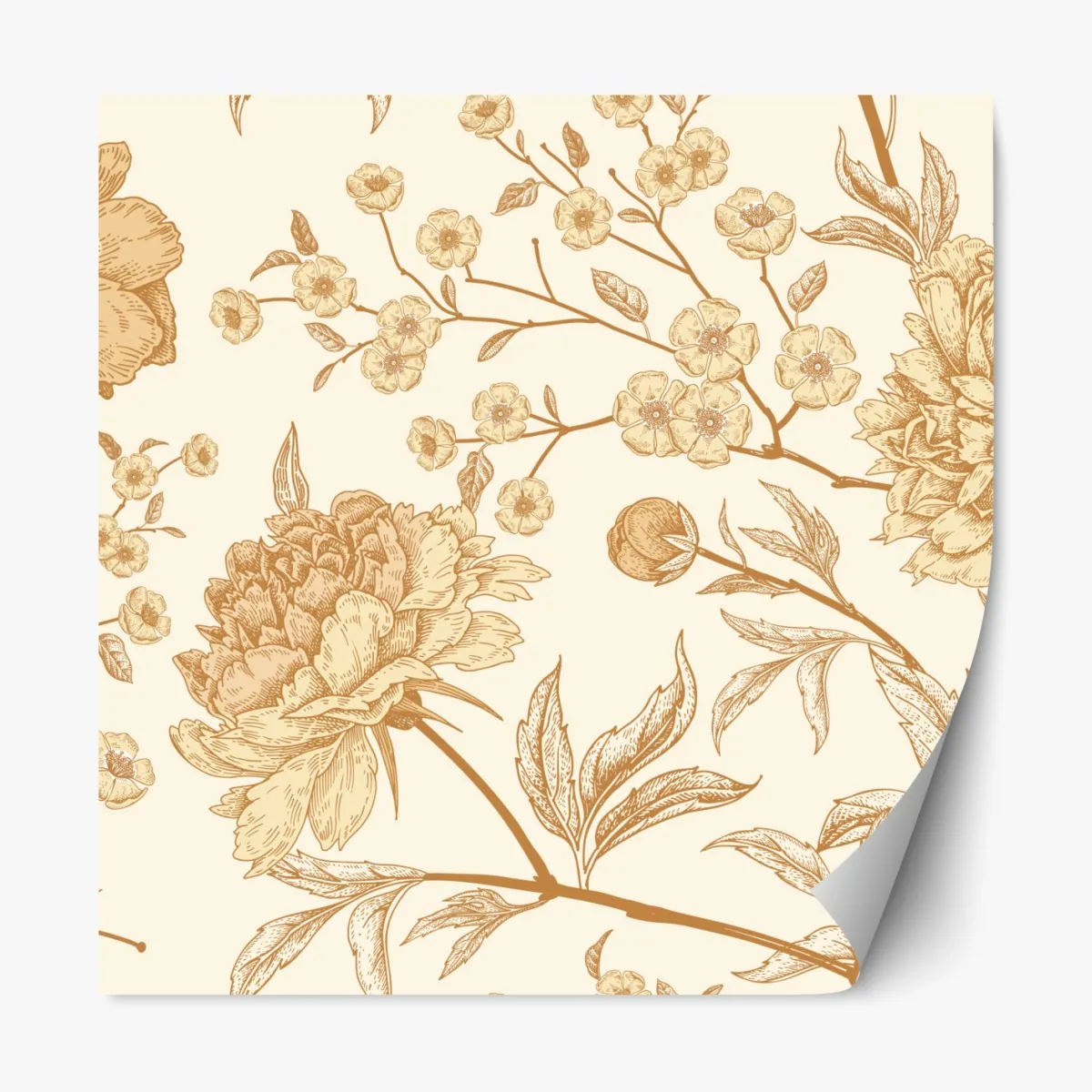 Repositionierbarer Aufkleber vintage beiges blumenmuster mit pfingstrosen – Wallnifity®