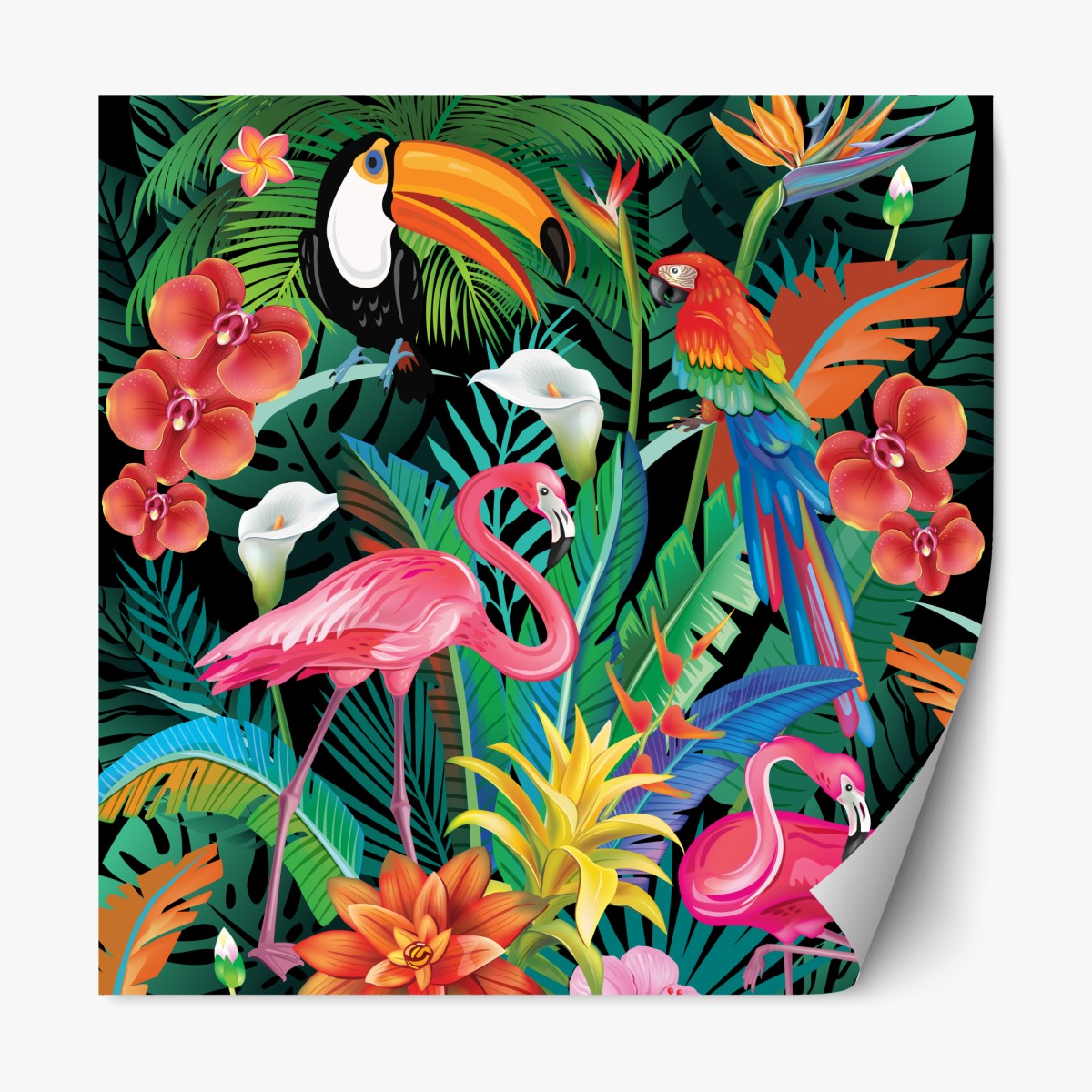 Repositionierbarer Aufkleber leuchtende tropische vögel und blumen – Wallnifity®