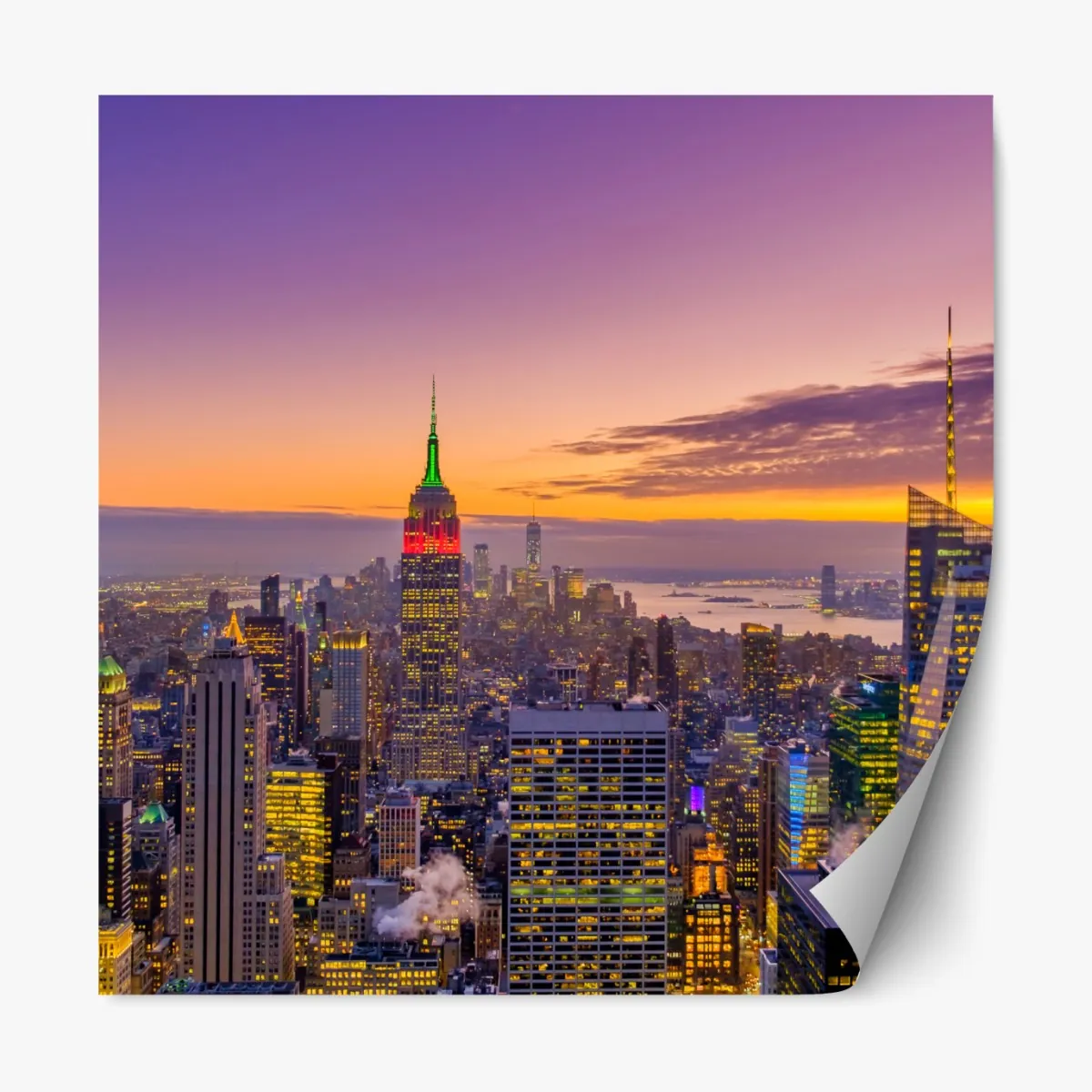 Repositionierbarer Aufkleber lebendige New York skyline bei sonnenuntergang – Wallnifity®
