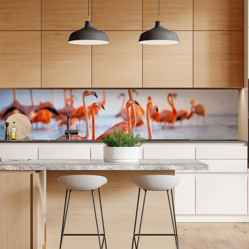 Repositionierbarer Aufkleber sonnenuntergang am strand panorama mit tropischen bergen – Wallnifity®
