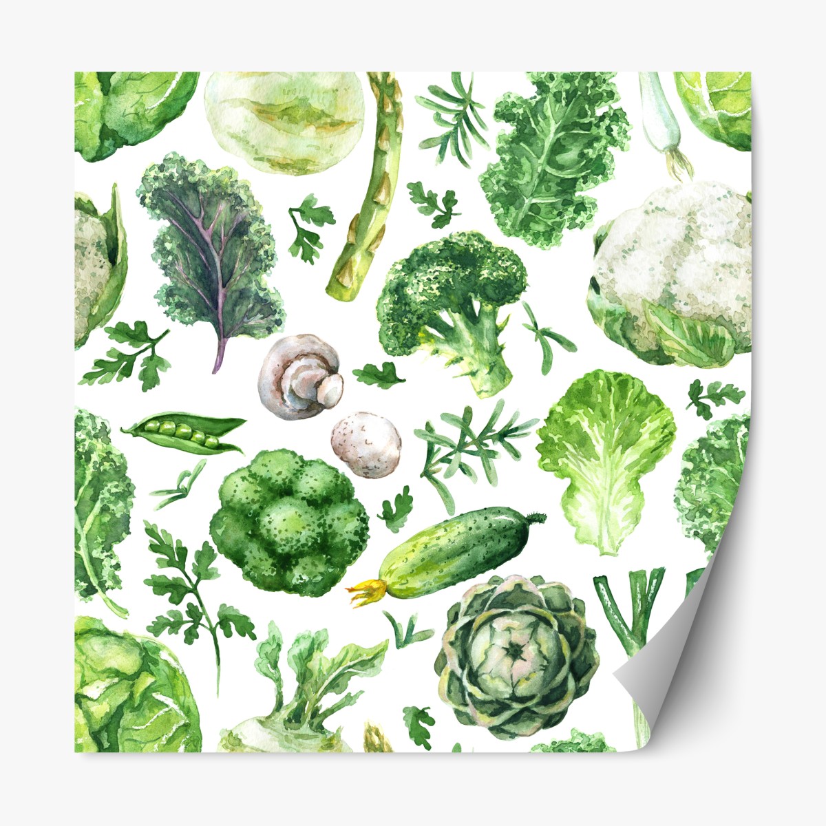 Repositionierbarer Aufkleber aquarellmuster grünes gemüse – Wallnifity®