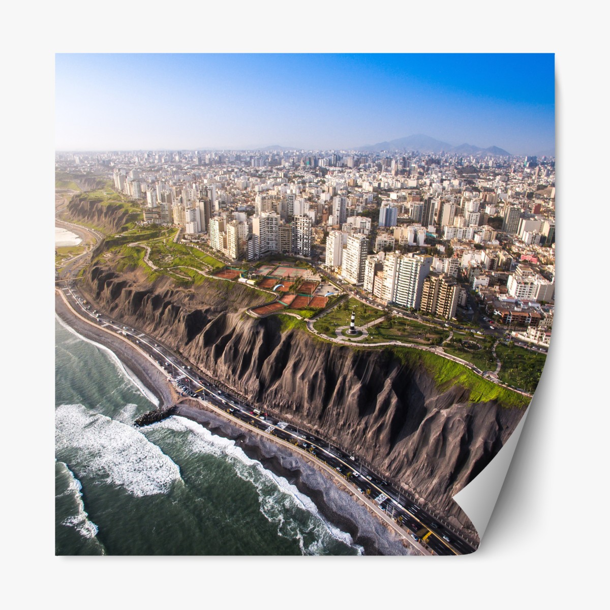 Repositionierbarer Aufkleber panorama der küste Miraflores, Lima – Wallnifity®