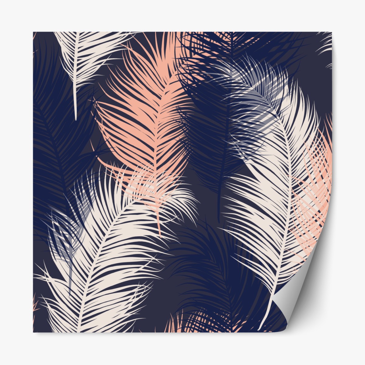 Repositionierbarer Aufkleber federmuster in marineblau und rosa – Wallnifity®