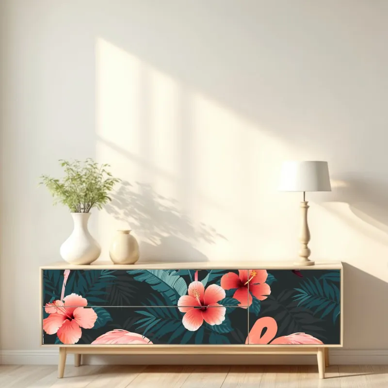 Repositionierbarer Aufkleber vintage rosa blumenmuster auf tiefgrün – Wallnifity®