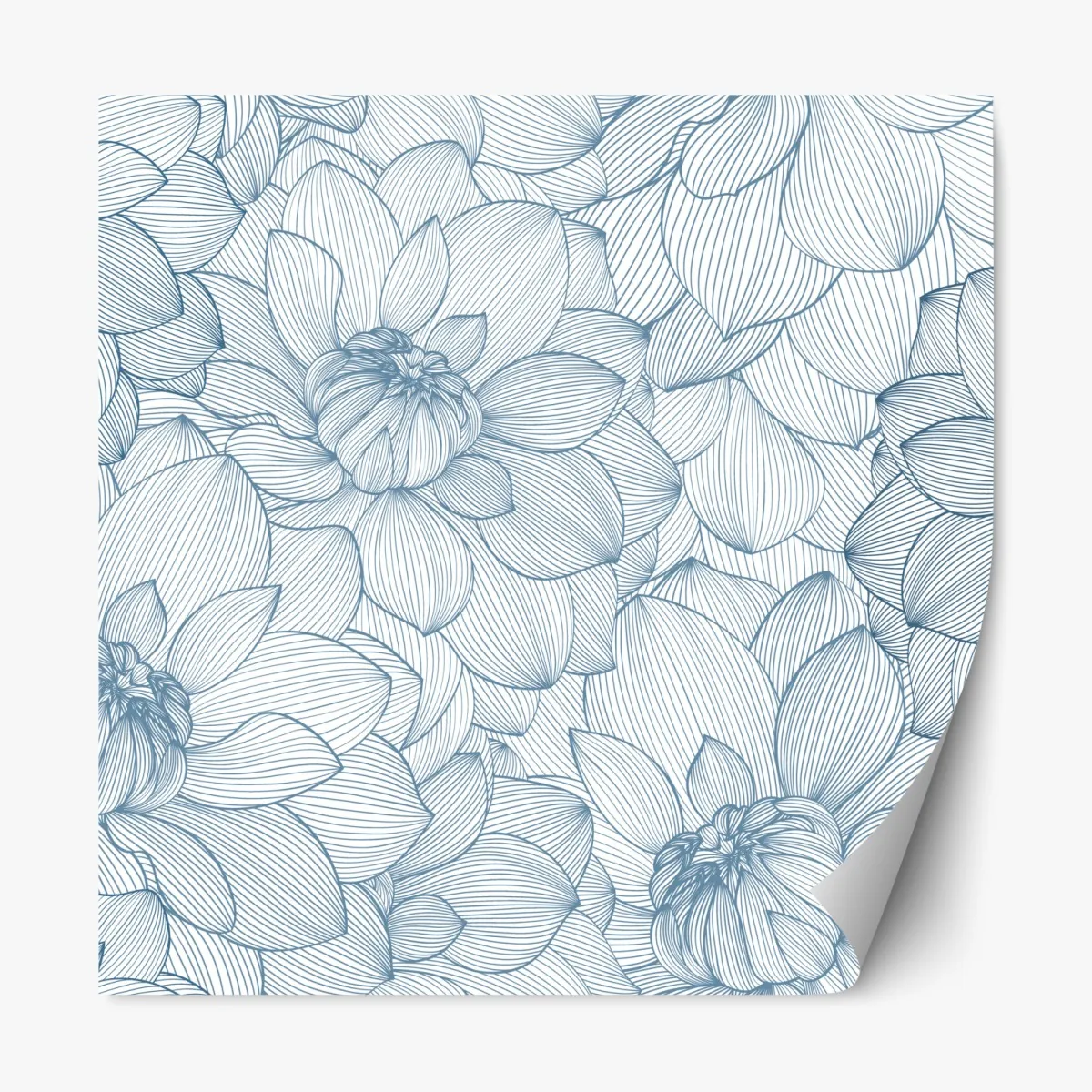 Repositionierbarer Aufkleber zartes blaues blumenlinienmuster – Wallnifity®
