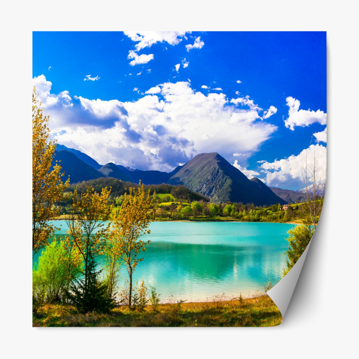 Repositionierbarer Aufkleber türkissee mit berglandschaft – Wallnifity®