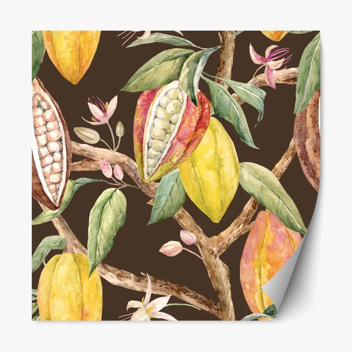 Repositionierbarer Aufkleber aquarell kakaofrüchte botanisches muster – Wallnifity®