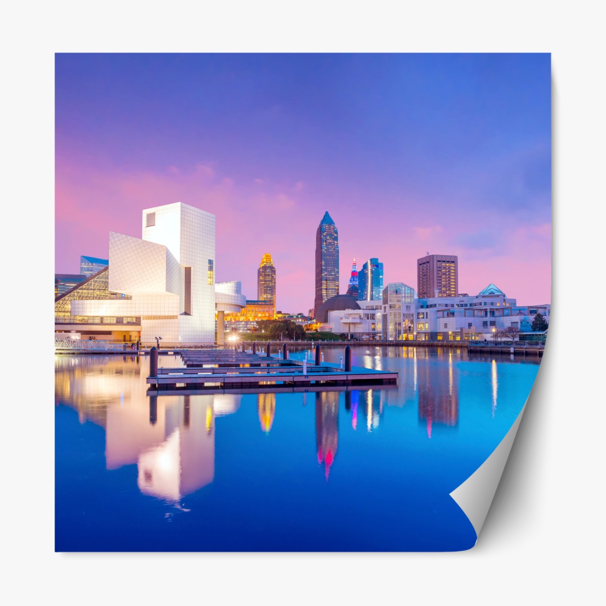 Repositionierbarer Aufkleber stadtskyline von Cleveland bei dämmerung – Wallnifity®