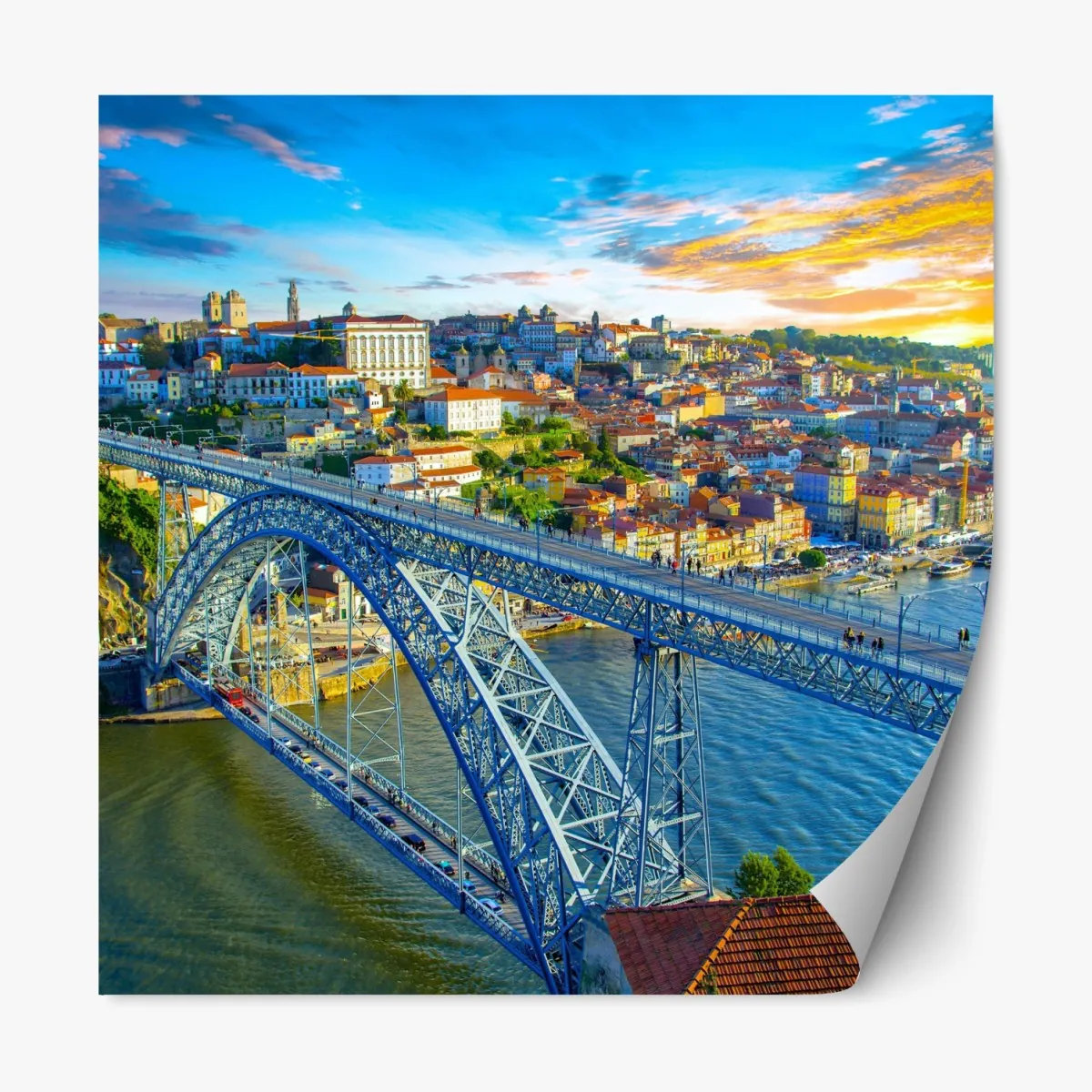 Repositionierbarer Aufkleber sonnige Porto-stadtansicht mit brücke – Wallnifity®