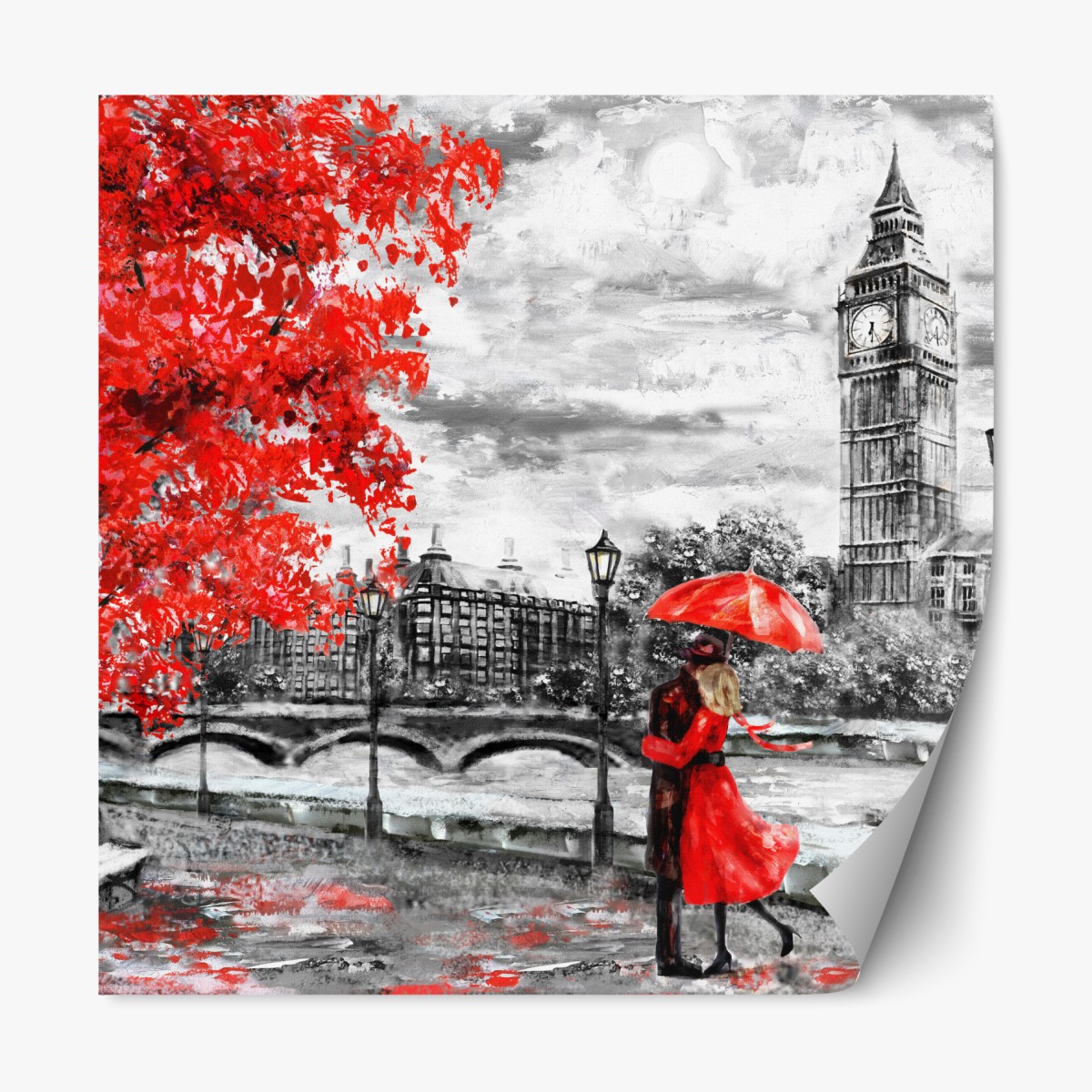 Repositionierbarer Aufkleber romantischer regnerischer abend in London – Wallnifity®