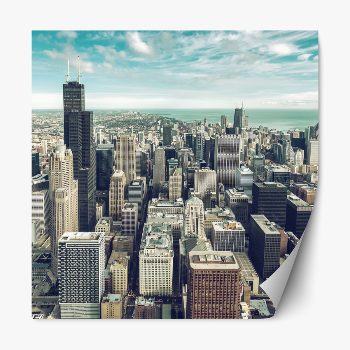 Repositionierbarer Aufkleber Chicago luftaufnahme skyline in türkis vintage-tönen – Wallnifity®