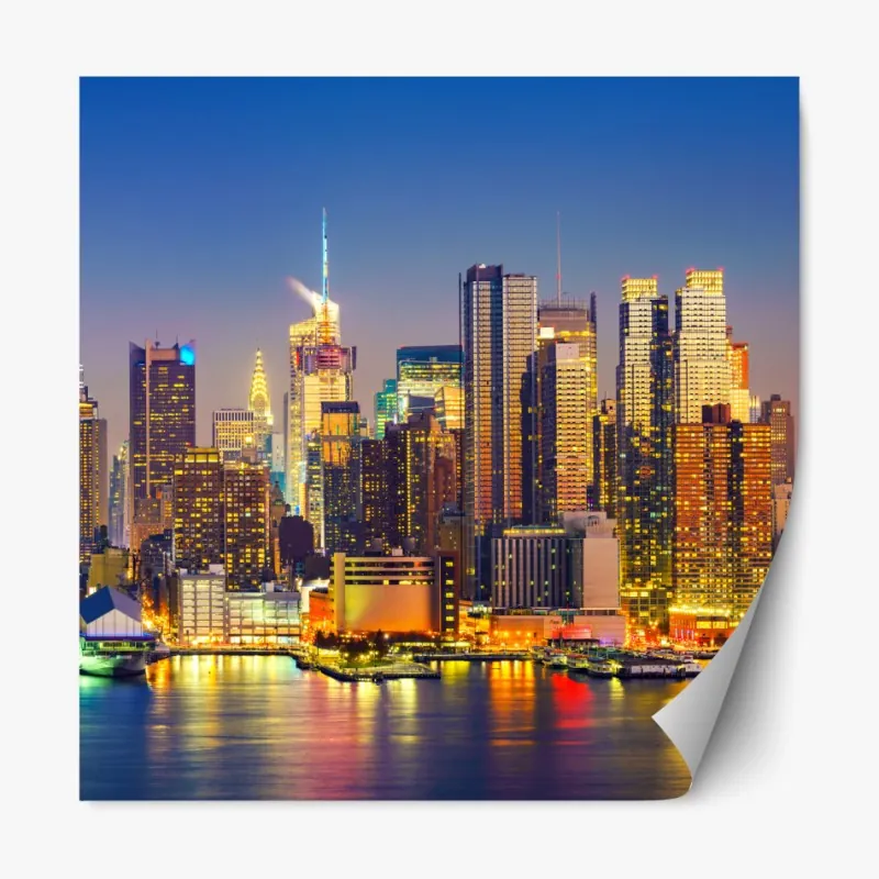 Repositionierbarer Aufkleber goldener sonnenuntergang über der skyline von New York – Wallnifity®