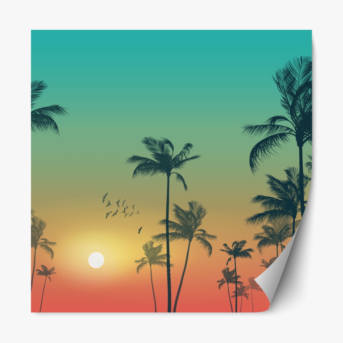 Repositionierbarer Aufkleber tropischer sonnenuntergang mit palmensilhouetten – Wallnifity®