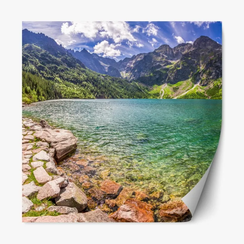 Repositionierbarer Aufkleber sonnenuntergang über ruhigem meer mit lebendiger spiegelung – Wallnifity®