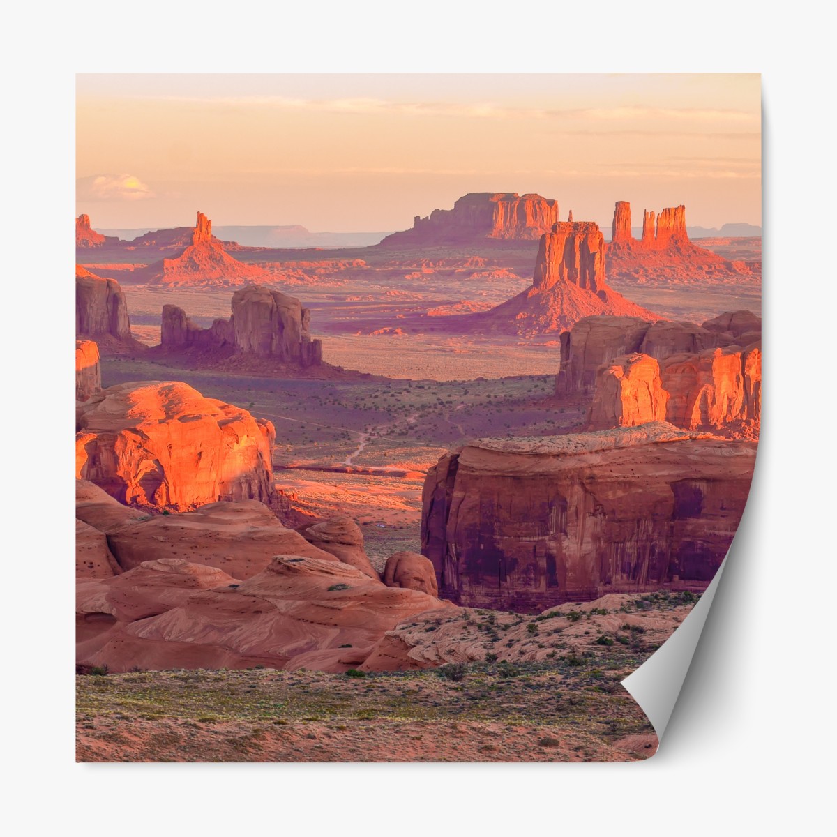Repositionierbarer Aufkleber sonnenuntergang über Monument Valley vom Hunts Mesa – Wallnifity®