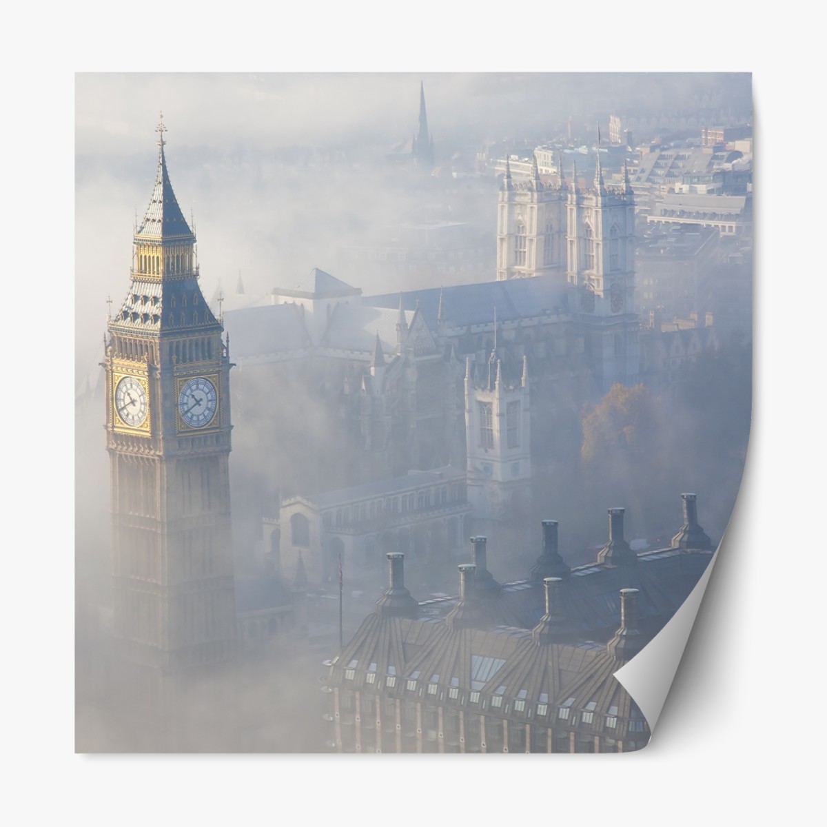 Repositionierbarer Aufkleber neblige luftaufnahme von Big Ben und Palace of Westminster – Wallnifity®