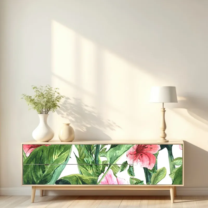 Repositionierbarer Aufkleber eukalyptus aquarellblätter auf dunklem hintergrund – Wallnifity®