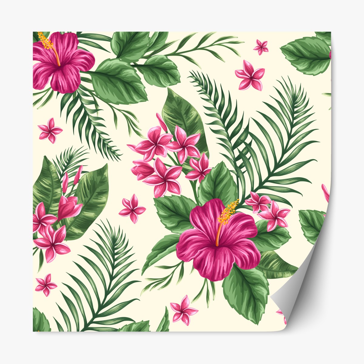 Repositionierbarer Aufkleber tropisches muster mit rosa hibiskus – Wallnifity®