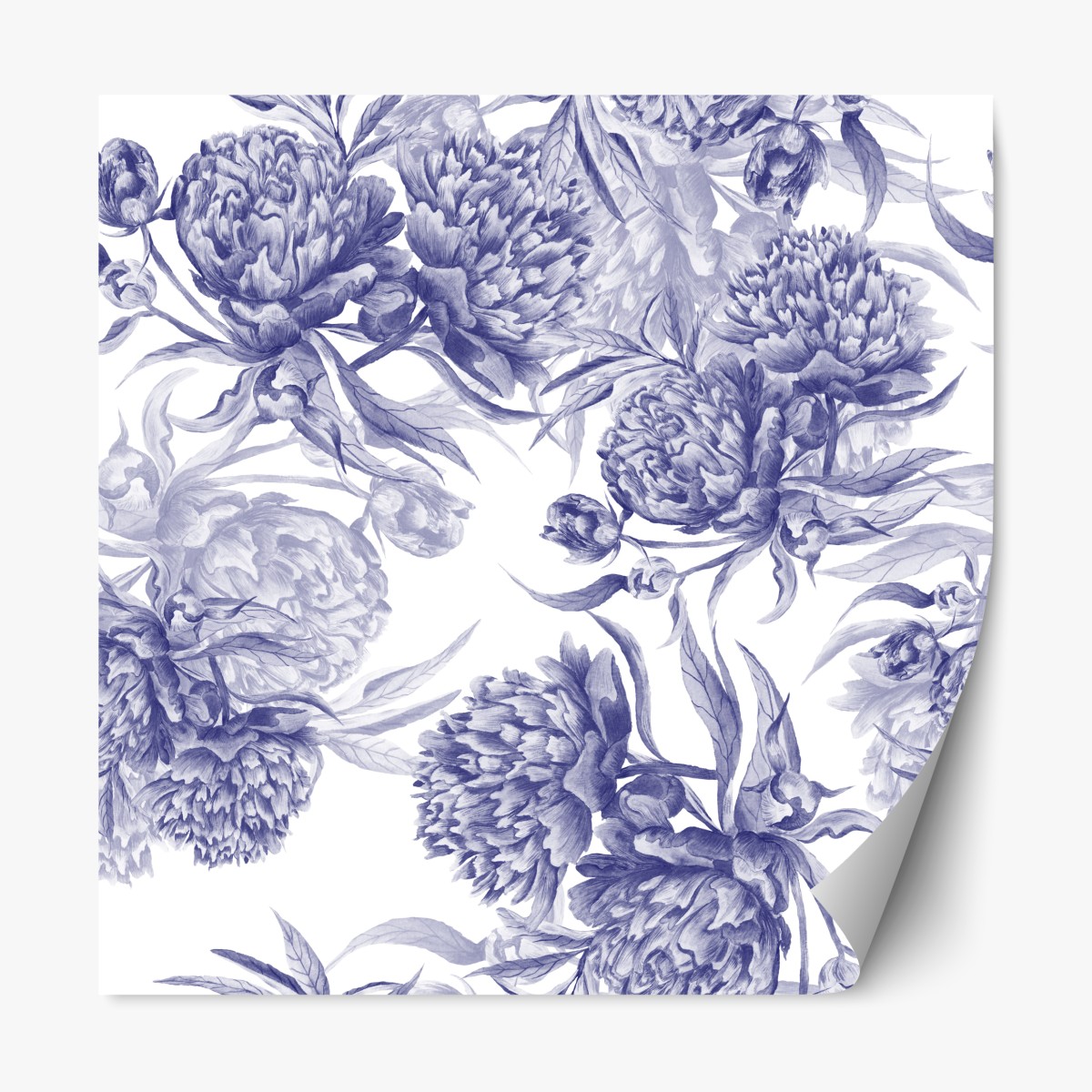 Repositionierbarer Aufkleber blaue pfingstrosen botanisches muster – Wallnifity®
