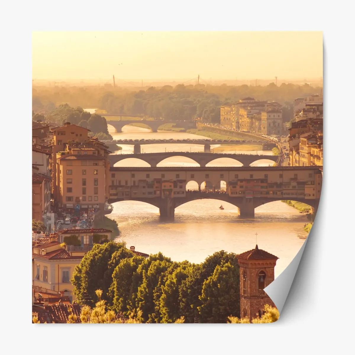 Repositionierbarer Aufkleber goldener sonnenuntergang über Ponte Vecchio, Florenz – Wallnifity®